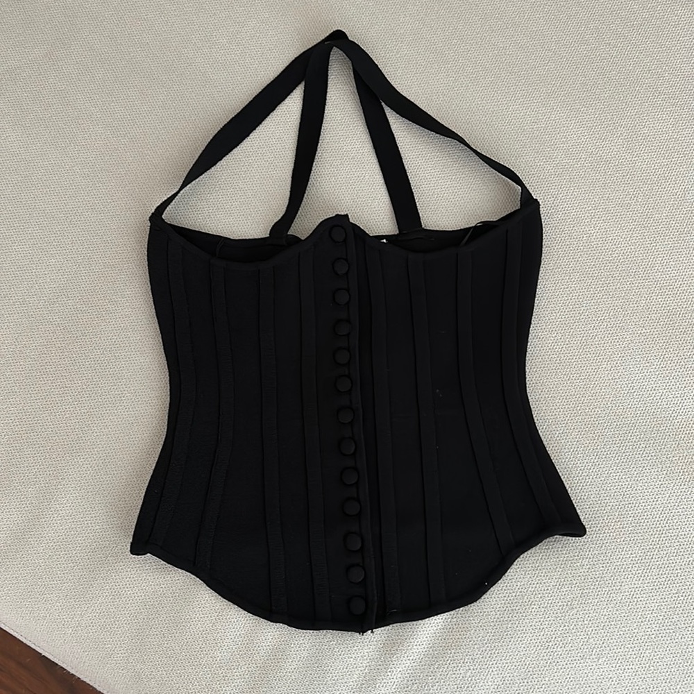 ZARA NEW WITH TAGS BLACK CROSS BACK KNIT CORSET TOP BUTTON FRONT SIZE XSMALL - Picture 3 of 11